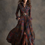 Giulietta - Maxi košilové šaty s kostkovaným vzorem a páskem