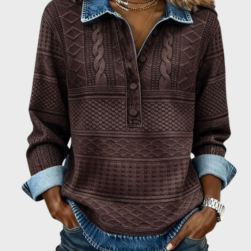 Elise | Halenka s efektem pleteniny a džínovými detaily