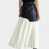 Noelle | Asymetrická maxi sukně z šifonu a syntetické kůže