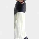 Noelle | Asymetrická maxi sukně z šifonu a syntetické kůže