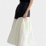 Noelle | Asymetrická maxi sukně z šifonu a syntetické kůže