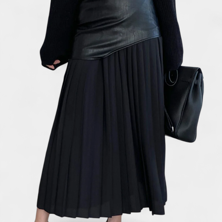 Noelle | Asymetrická maxi sukně z šifonu a syntetické kůže