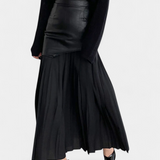 Noelle | Asymetrická maxi sukně z šifonu a syntetické kůže