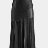 Noelle | Asymetrická maxi sukně z šifonu a syntetické kůže