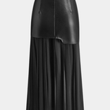 Noelle | Asymetrická maxi sukně z šifonu a syntetické kůže