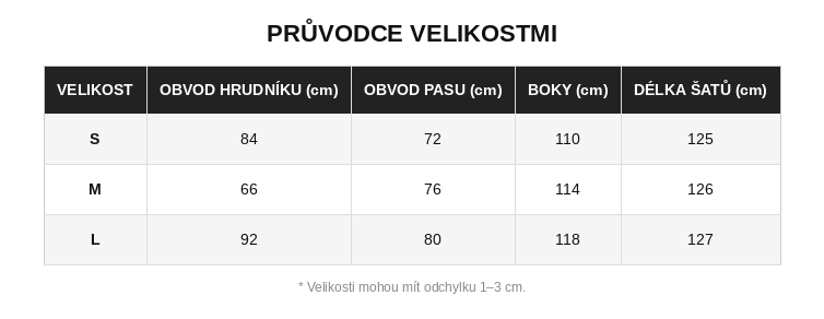 Size guide for Lilith - Šaty s čtvercovým výstřihem