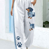 Canela - Džínsy pro dámy s patchworkem a vzorem jezevčíka