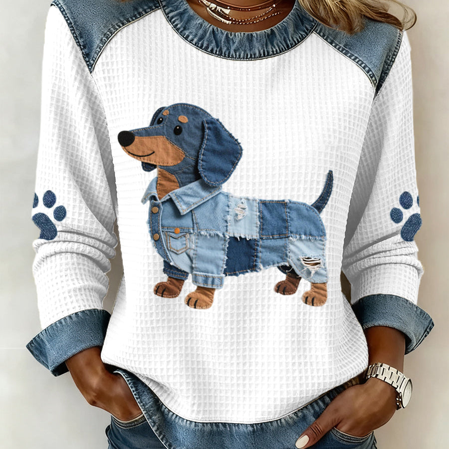 Nuria - Okouzlující jezevčík s denimovým patchworkem