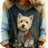 Bella - Pohodlná dámská mikina s retro patchworkem a zvířecím potiskem