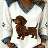 Paloma - Dámský retro top s V výstřihem, patchwork s potiskem zvířat, pohodlný a volného střihu