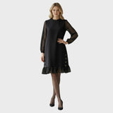 Věra| Šaty s tylovými rukávy a kovovými detaily